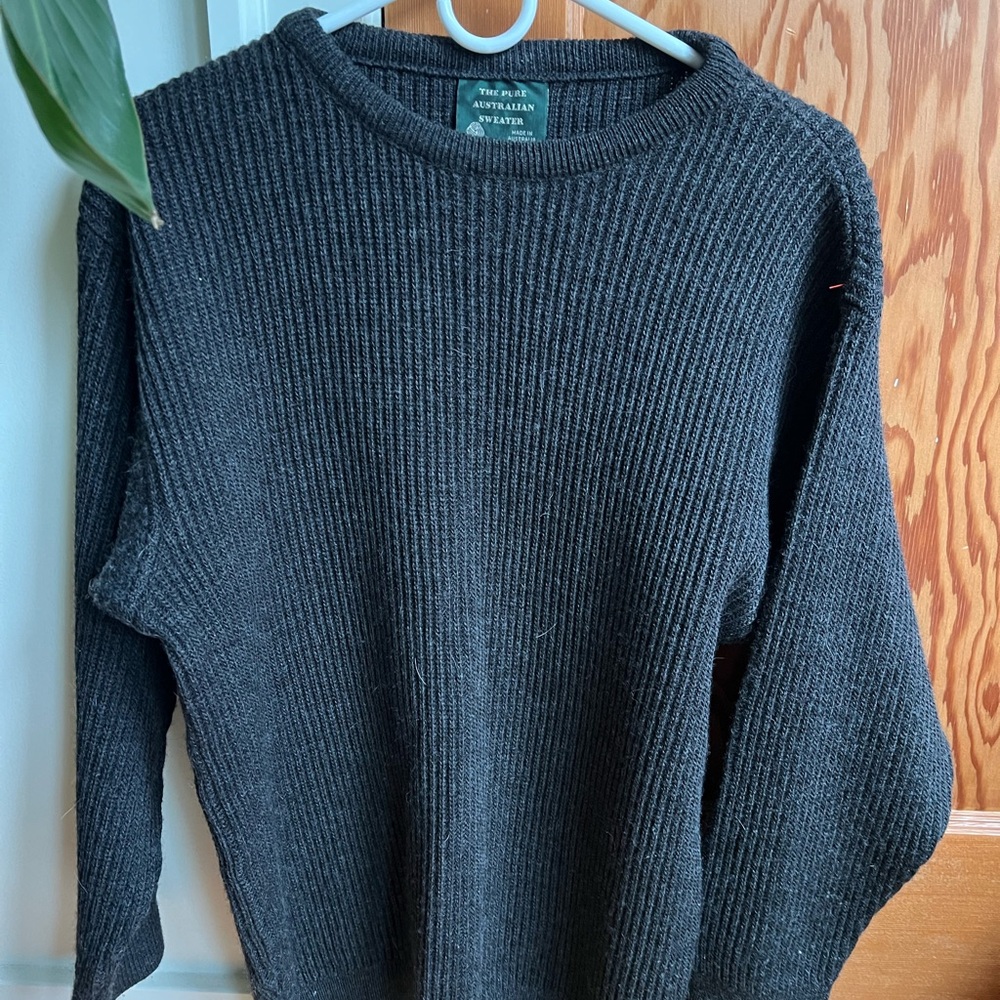 Classic Grey Crew Neck Real Wool Sweater
